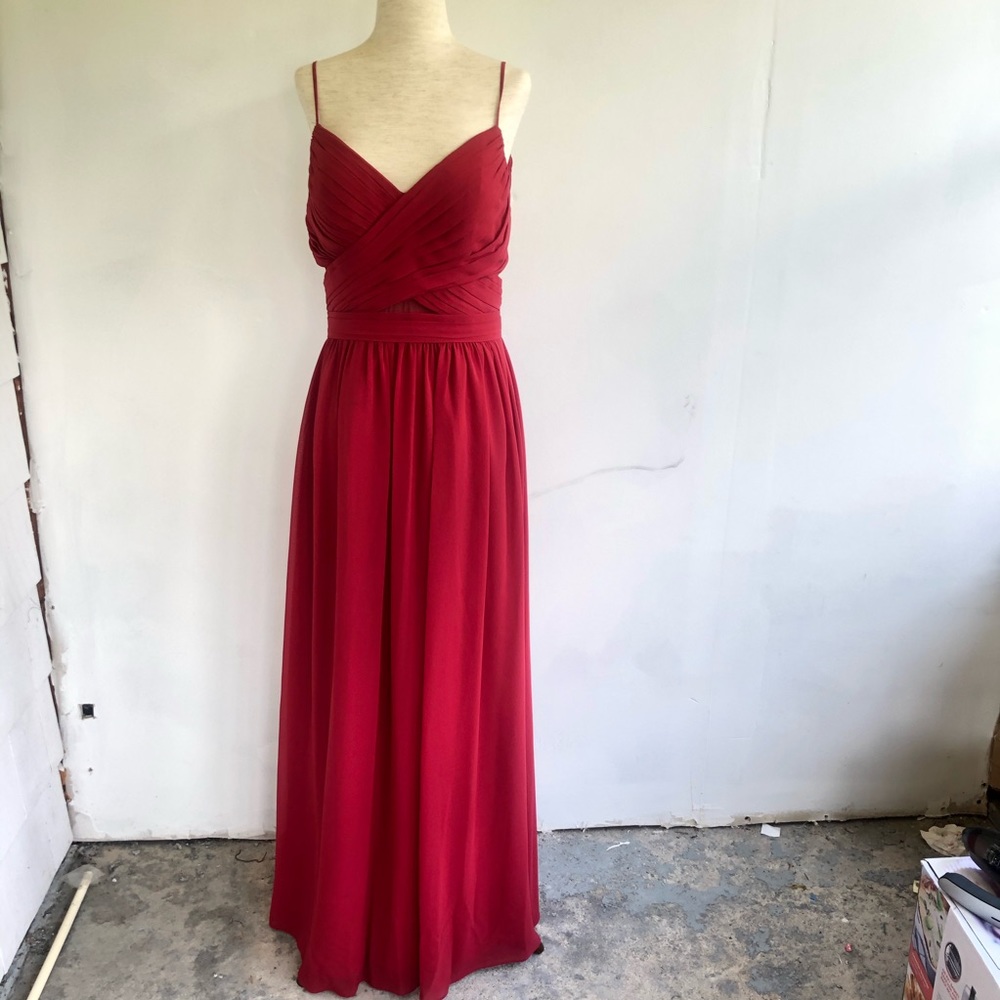 Bari Jay Chiffon Full Length Formal Dress Red 10